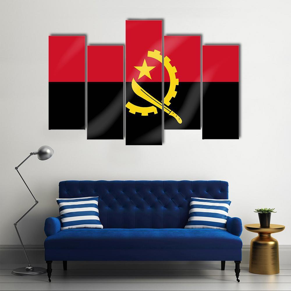 Flag Of Angola Canvas Wall Art-5 Pop-Gallery Wrap-47" x 32"-Tiaracle