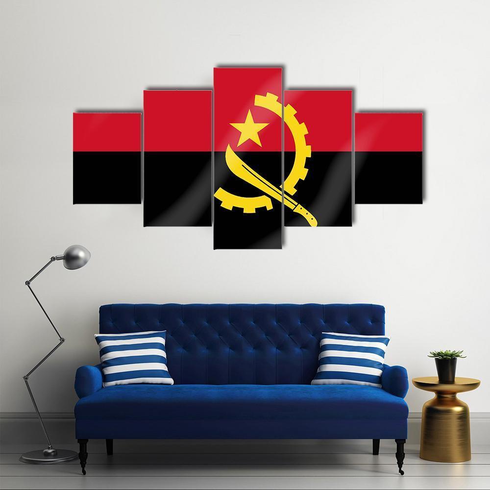 Flag Of Angola Canvas Wall Art-5 Star-Gallery Wrap-62" x 32"-Tiaracle