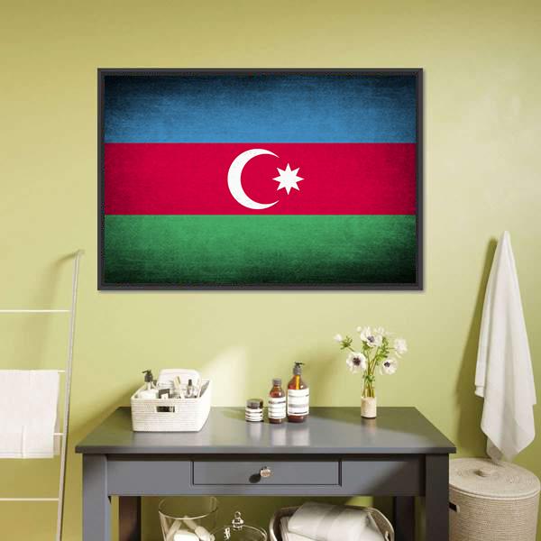 Flag Of Azerbaijan Canvas Wall Art-1 Piece-Floating Frame-24" x 16"-Tiaracle