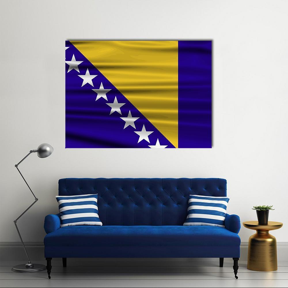 Flag Of Bosnia & Herzegovina Canvas Wall Art-1 Piece-Gallery Wrap-48" x 32"-Tiaracle