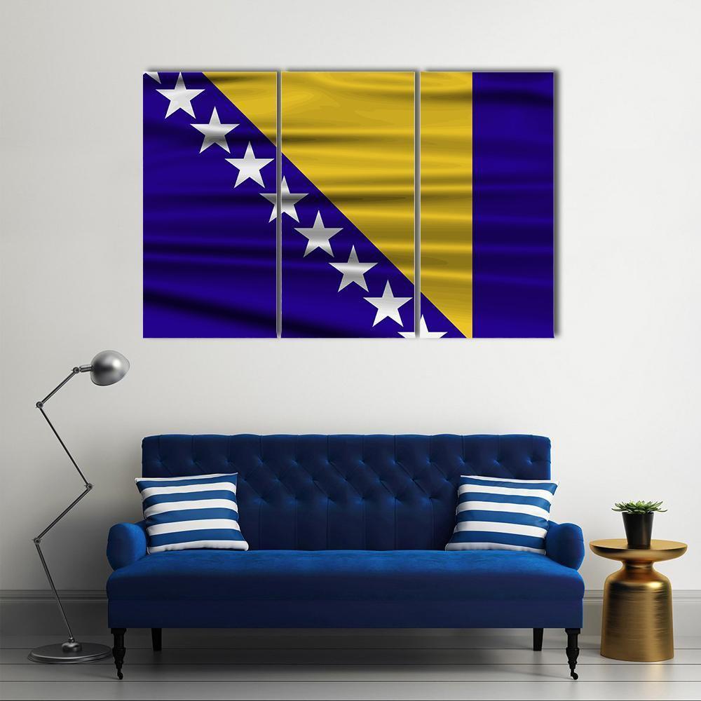 Flag Of Bosnia & Herzegovina Canvas Wall Art-3 Horizontal-Gallery Wrap-37" x 24"-Tiaracle
