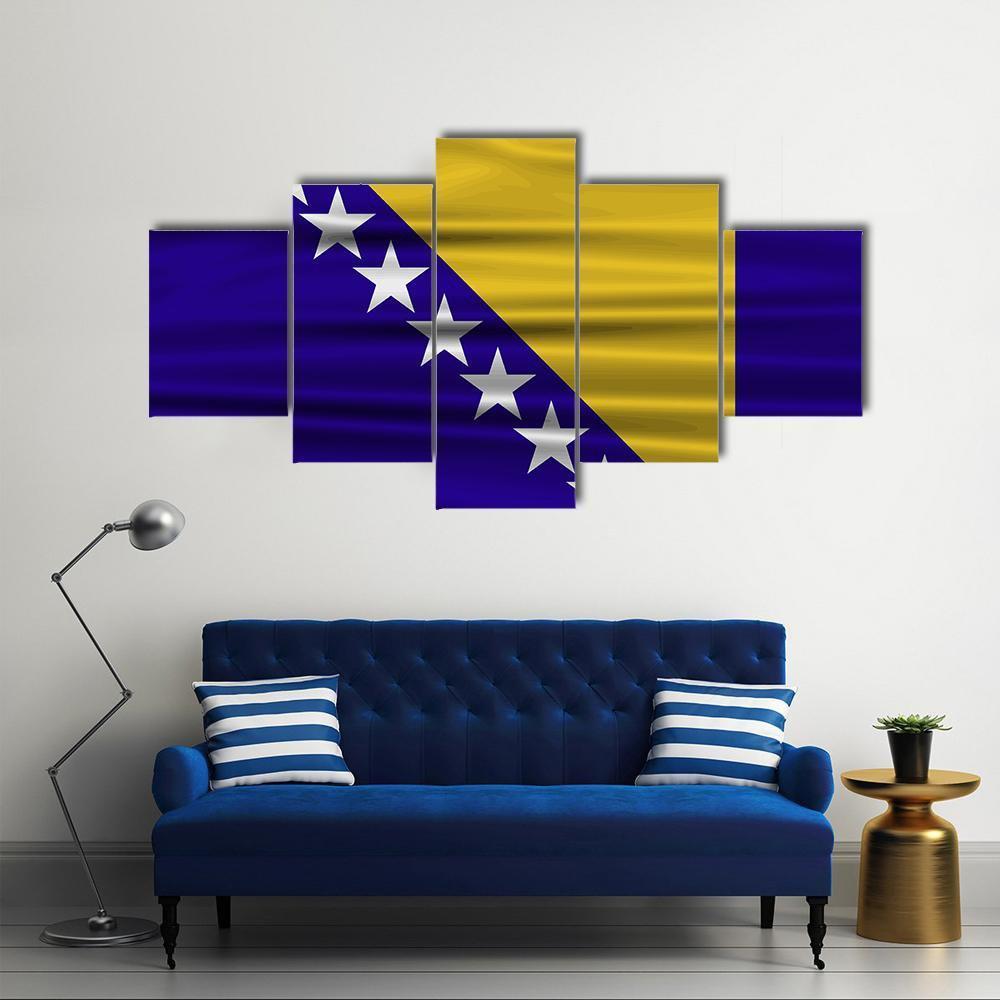 Flag Of Bosnia & Herzegovina Canvas Wall Art-5 Star-Gallery Wrap-62" x 32"-Tiaracle