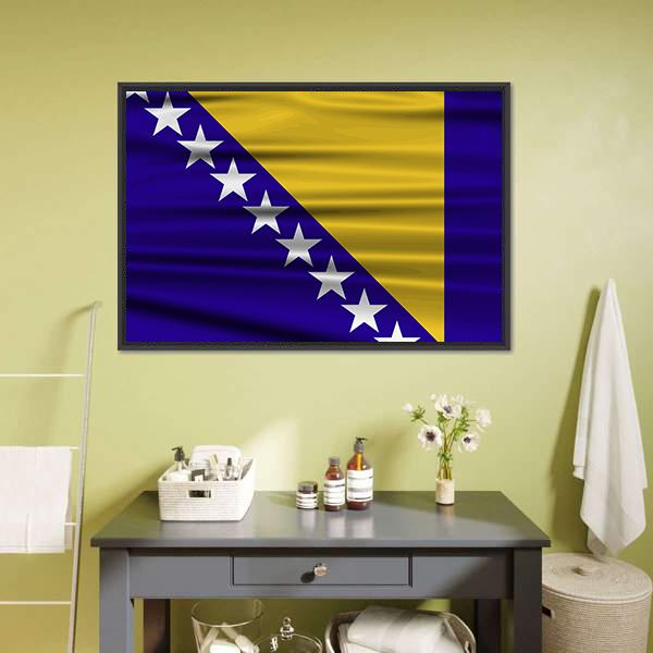 Flag Of Bosnia & Herzegovina Canvas Wall Art-1 Piece-Floating Frame-24" x 16"-Tiaracle
