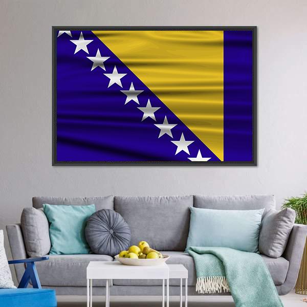Flag Of Bosnia & Herzegovina Canvas Wall Art-3 Horizontal-Gallery Wrap-25" x 16"-Tiaracle