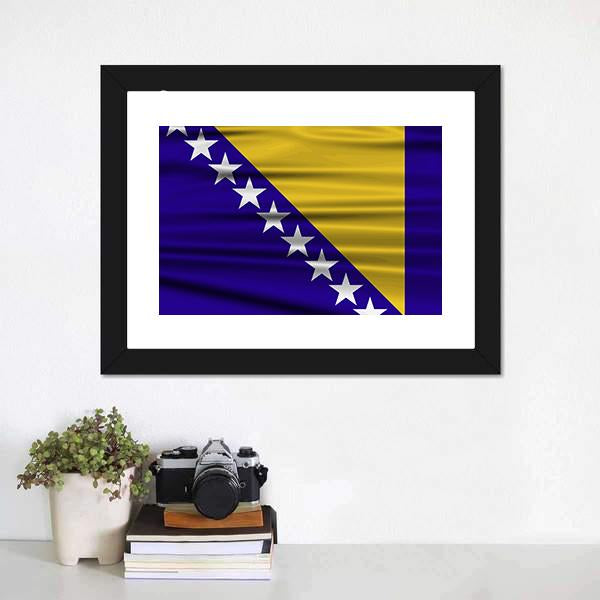 Flag Of Bosnia & Herzegovina Canvas Wall Art-1 Piece-Framed Print-20" x 16"-Tiaracle
