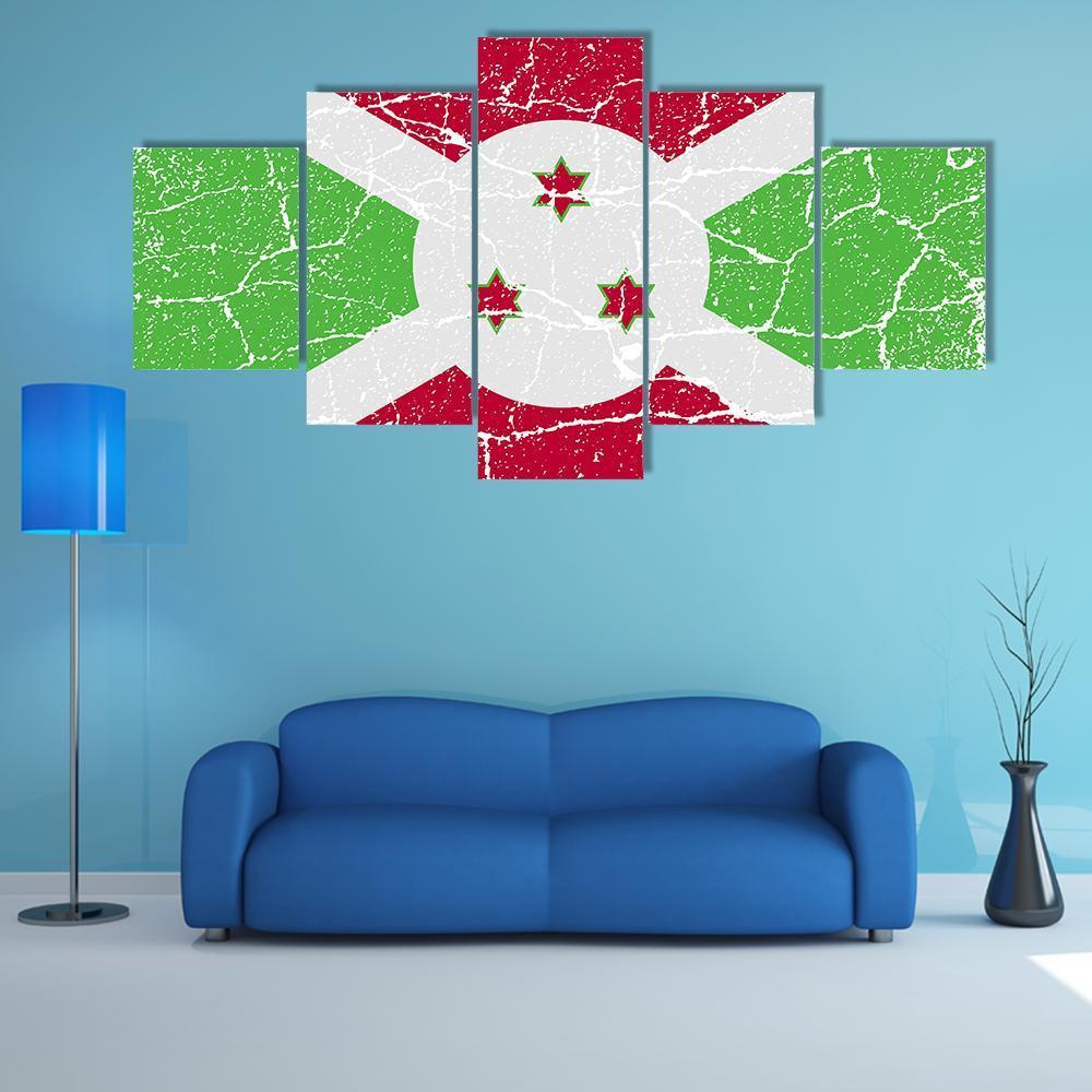Flag Of Burundi Canvas Wall Art-5 Star-Gallery Wrap-62" x 32"-Tiaracle