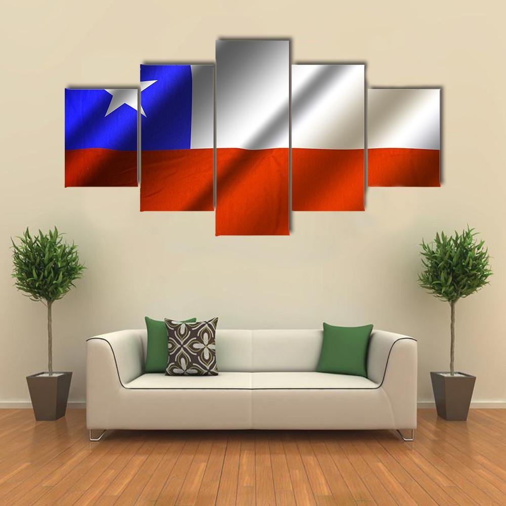 Flag Of Chile Canvas Wall Art-5 Star-Gallery Wrap-62" x 32"-Tiaracle