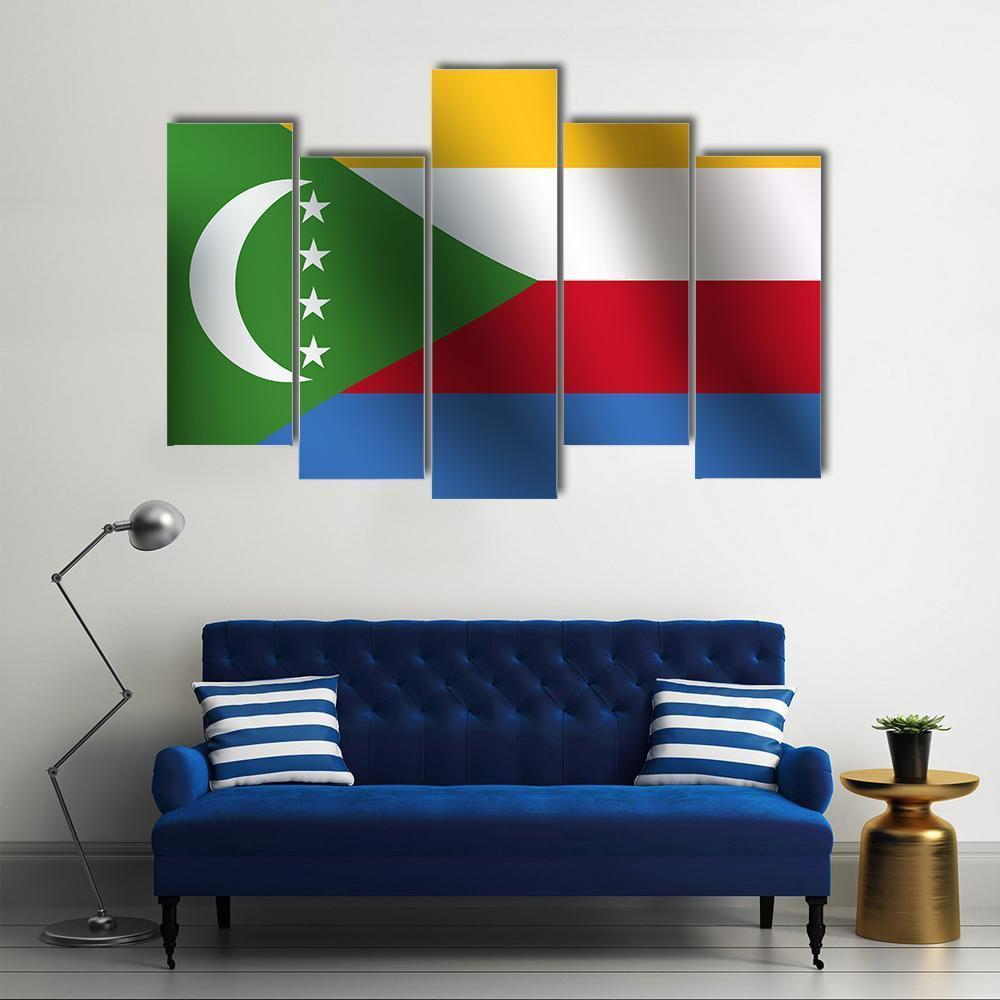 Flag Of Comoros Canvas Wall Art-5 Pop-Gallery Wrap-47" x 32"-Tiaracle