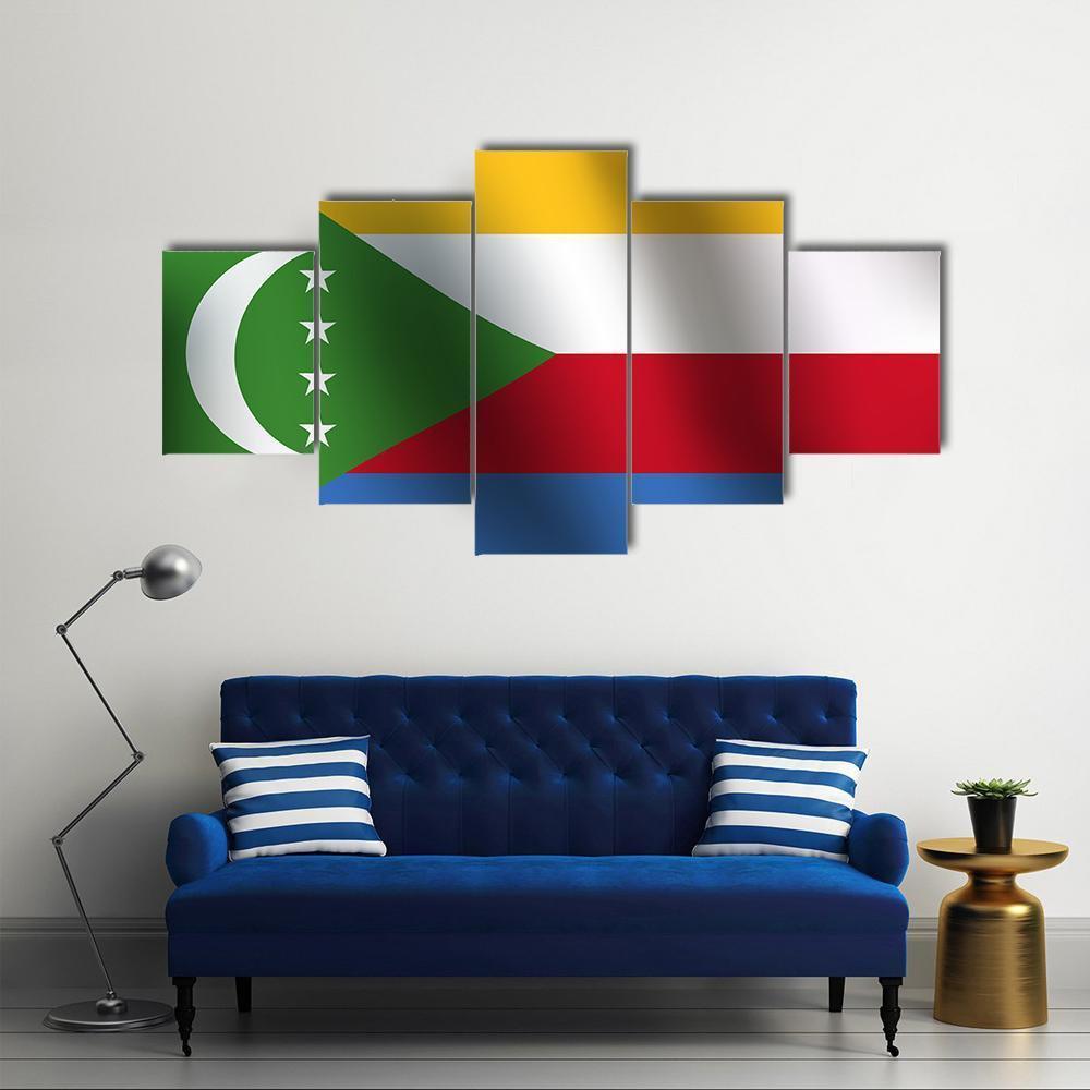 Flag Of Comoros Canvas Wall Art-5 Star-Gallery Wrap-62" x 32"-Tiaracle