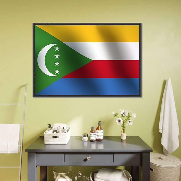 Flag Of Comoros Canvas Wall Art-1 Piece-Floating Frame-24" x 16"-Tiaracle