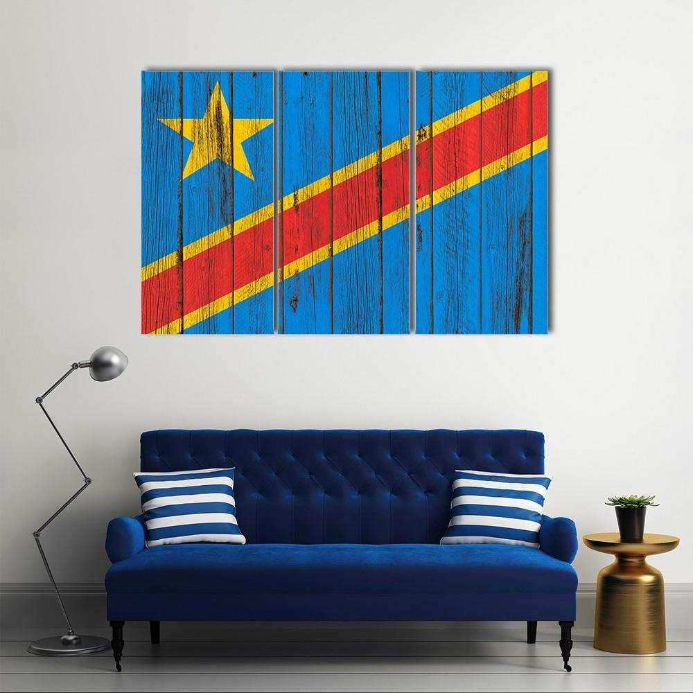 Flag Of Congo Canvas Wall Art-3 Horizontal-Gallery Wrap-37" x 24"-Tiaracle