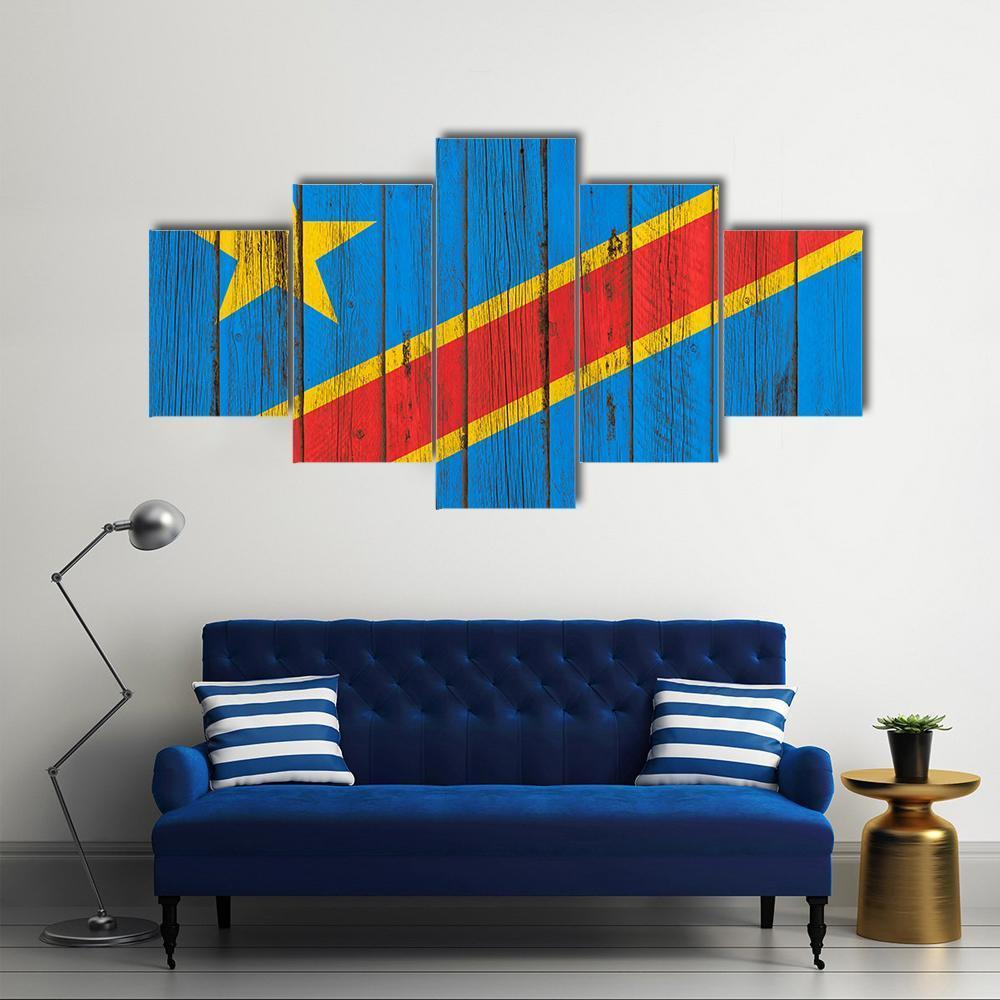 Flag Of Congo Canvas Wall Art-5 Star-Gallery Wrap-62" x 32"-Tiaracle