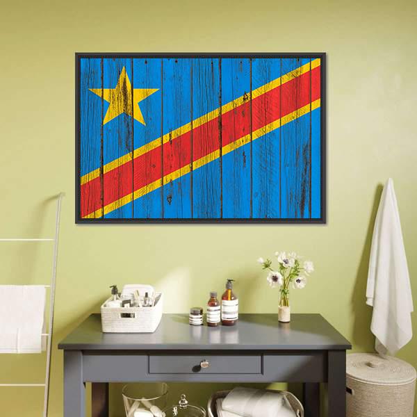 Flag Of Congo Canvas Wall Art-1 Piece-Floating Frame-24" x 16"-Tiaracle