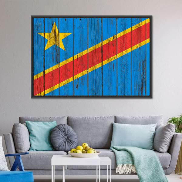 Flag Of Congo Canvas Wall Art-3 Horizontal-Gallery Wrap-25" x 16"-Tiaracle