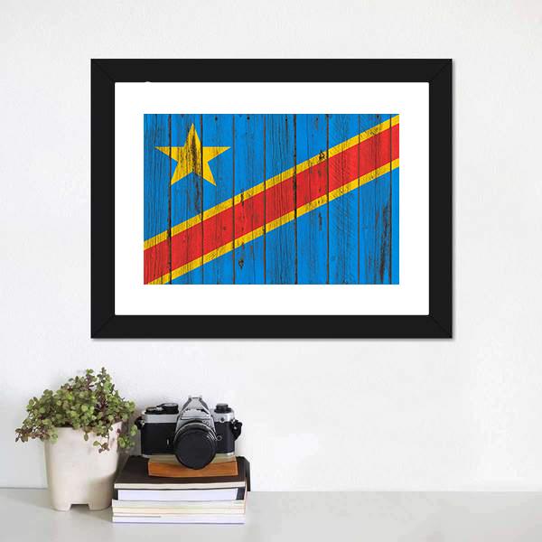Flag Of Congo Canvas Wall Art-1 Piece-Framed Print-20" x 16"-Tiaracle