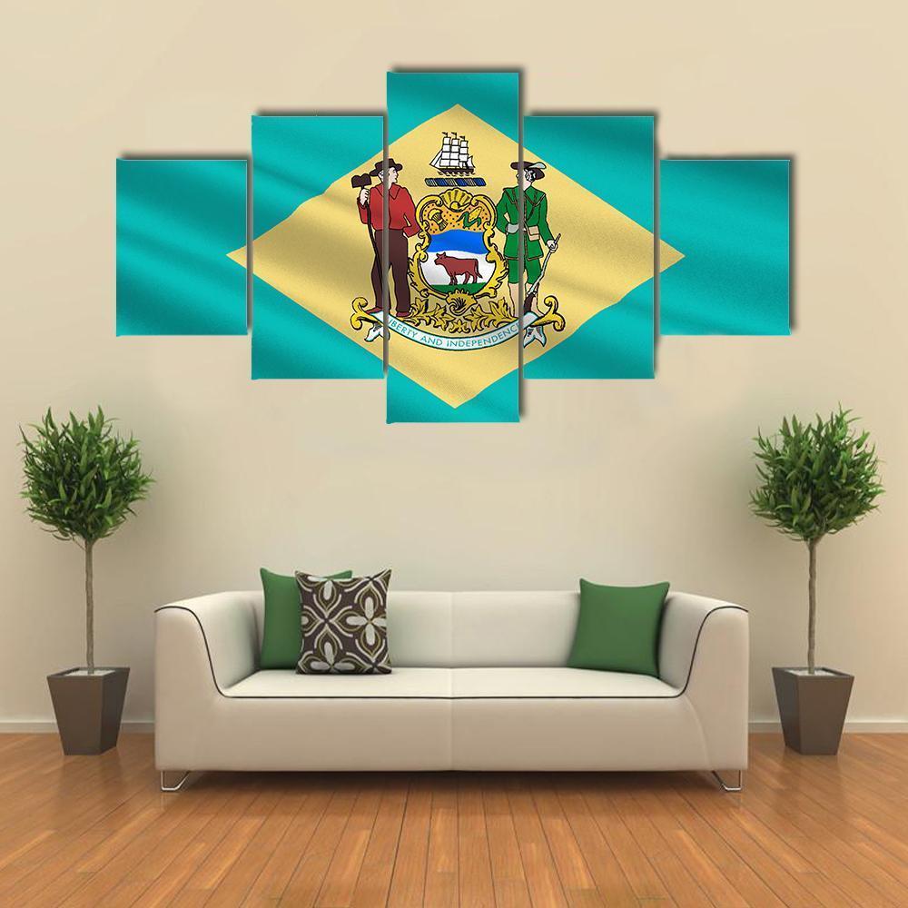 Flag Of Delaware Canvas Wall Art-5 Star-Gallery Wrap-62" x 32"-Tiaracle