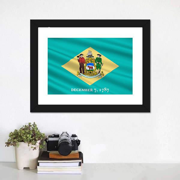 Flag Of Delaware Canvas Wall Art-1 Piece-Framed Print-20" x 16"-Tiaracle