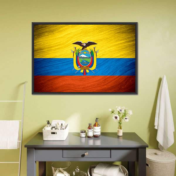 Flag Of Ecuador Canvas Wall Art-1 Piece-Floating Frame-24" x 16"-Tiaracle