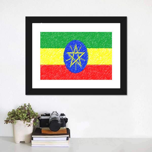 Flag Of Ethiopia Canvas Wall Art-1 Piece-Framed Print-20" x 16"-Tiaracle