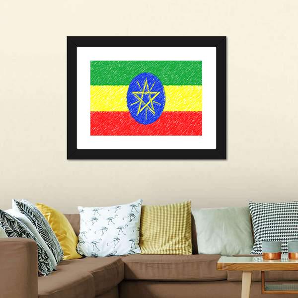 Flag Of Ethiopia Canvas Wall Art-3 Horizontal-Gallery Wrap-25" x 16"-Tiaracle