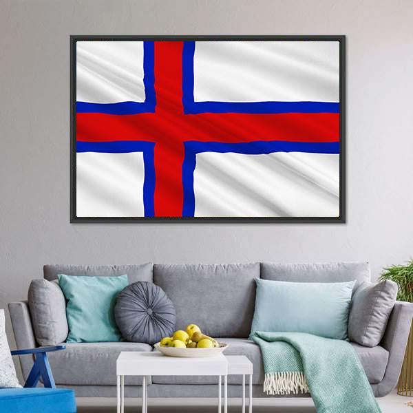 Flag Of Faroe Islands Canvas Wall Art-3 Horizontal-Gallery Wrap-25" x 16"-Tiaracle