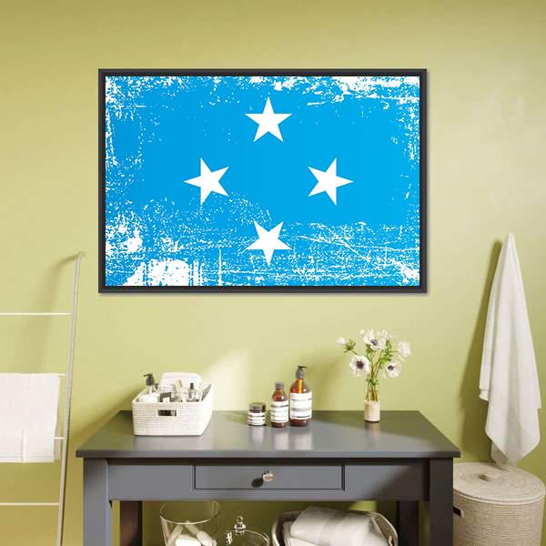 Flag Of Federated States Of Micronesia Canvas Wall Art-1 Piece-Floating Frame-24" x 16"-Tiaracle