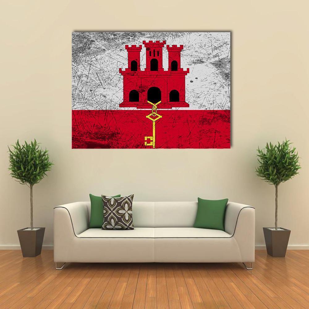 Flag Of Gibraltar Canvas Wall Art-1 Piece-Gallery Wrap-48" x 32"-Tiaracle
