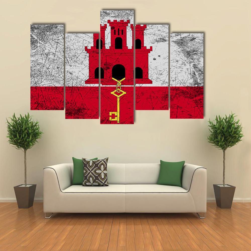 Flag Of Gibraltar Canvas Wall Art-5 Pop-Gallery Wrap-47" x 32"-Tiaracle