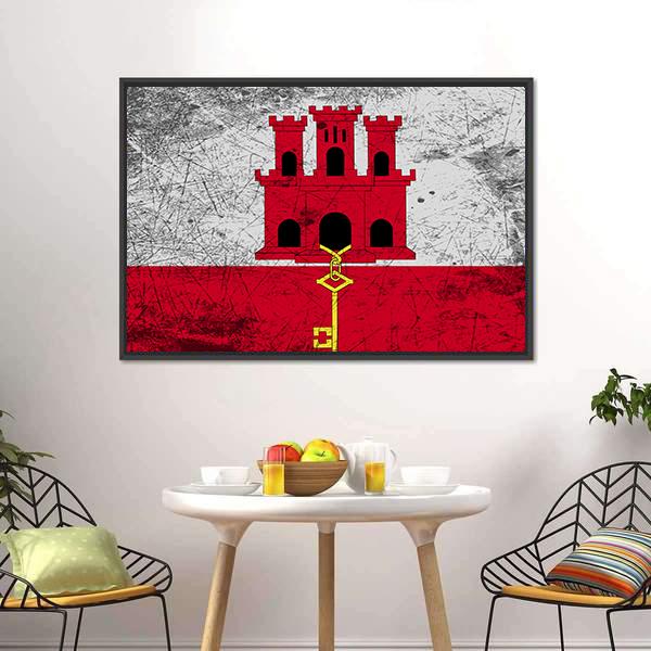 Flag Of Gibraltar Canvas Wall Art-3 Horizontal-Gallery Wrap-25" x 16"-Tiaracle