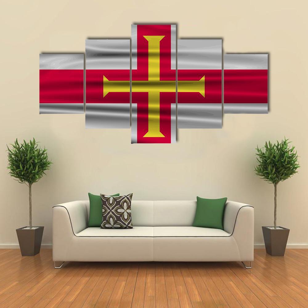 Flag Of Guernsey Canvas Wall Art-5 Star-Gallery Wrap-62" x 32"-Tiaracle