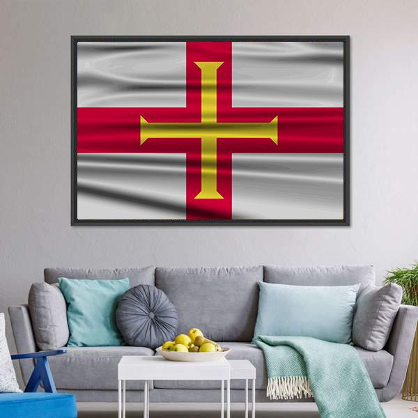 Flag Of Guernsey Canvas Wall Art-3 Horizontal-Gallery Wrap-25" x 16"-Tiaracle
