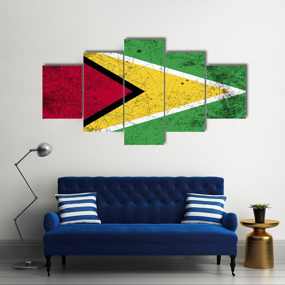 Flag Of Guyana Canvas Wall Art-5 Star-Gallery Wrap-62" x 32"-Tiaracle