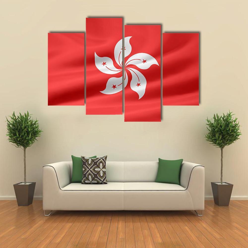 Flag Of Hong Kong Canvas Wall Art-4 Pop-Gallery Wrap-50" x 32"-Tiaracle