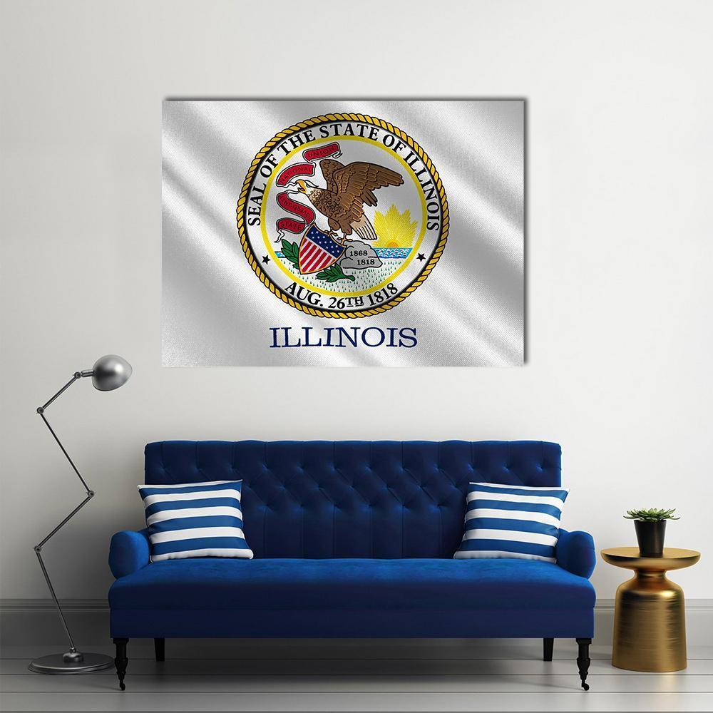 Flag Of Illinois Canvas Wall Art-1 Piece-Gallery Wrap-48" x 32"-Tiaracle
