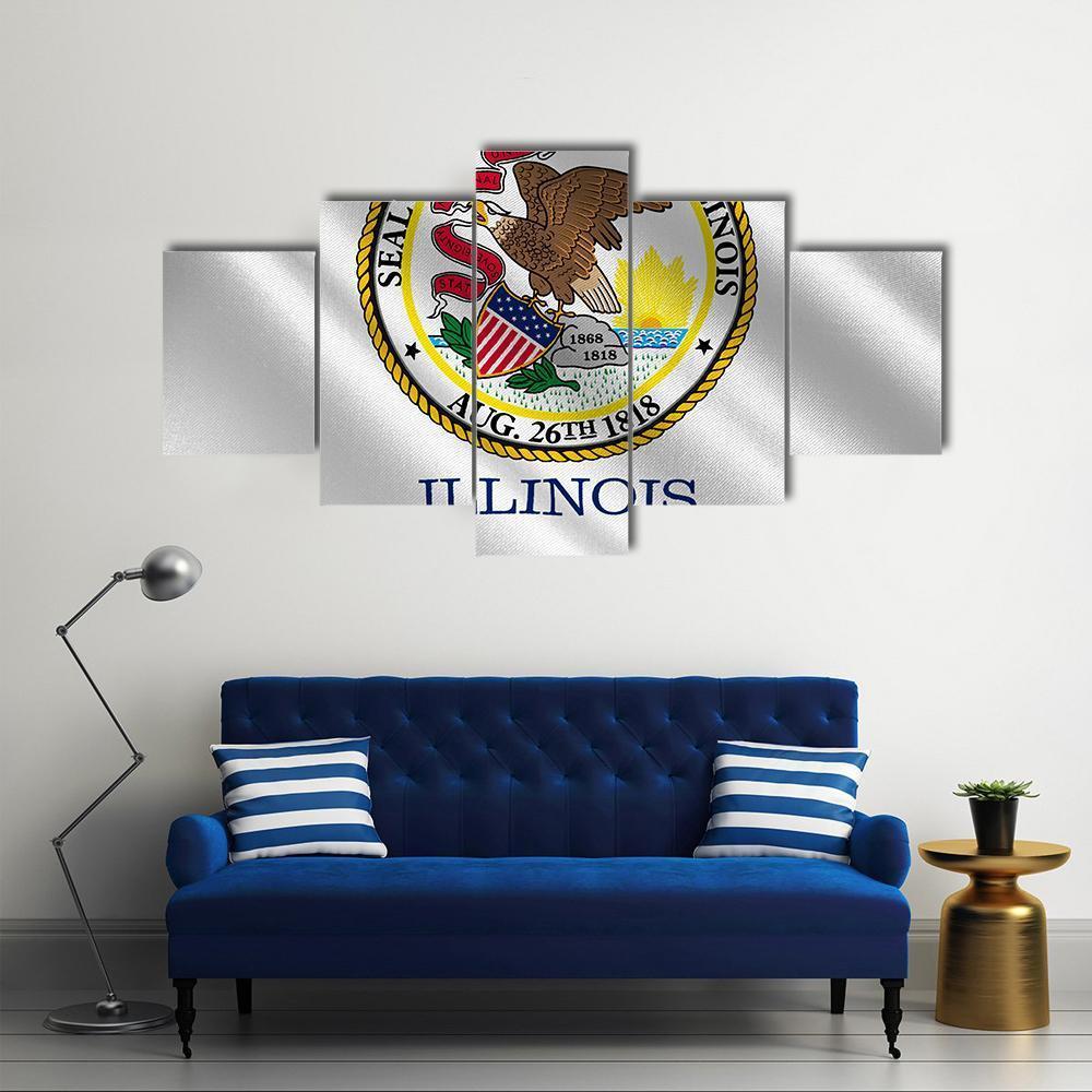 Flag Of Illinois Canvas Wall Art-5 Star-Gallery Wrap-62" x 32"-Tiaracle