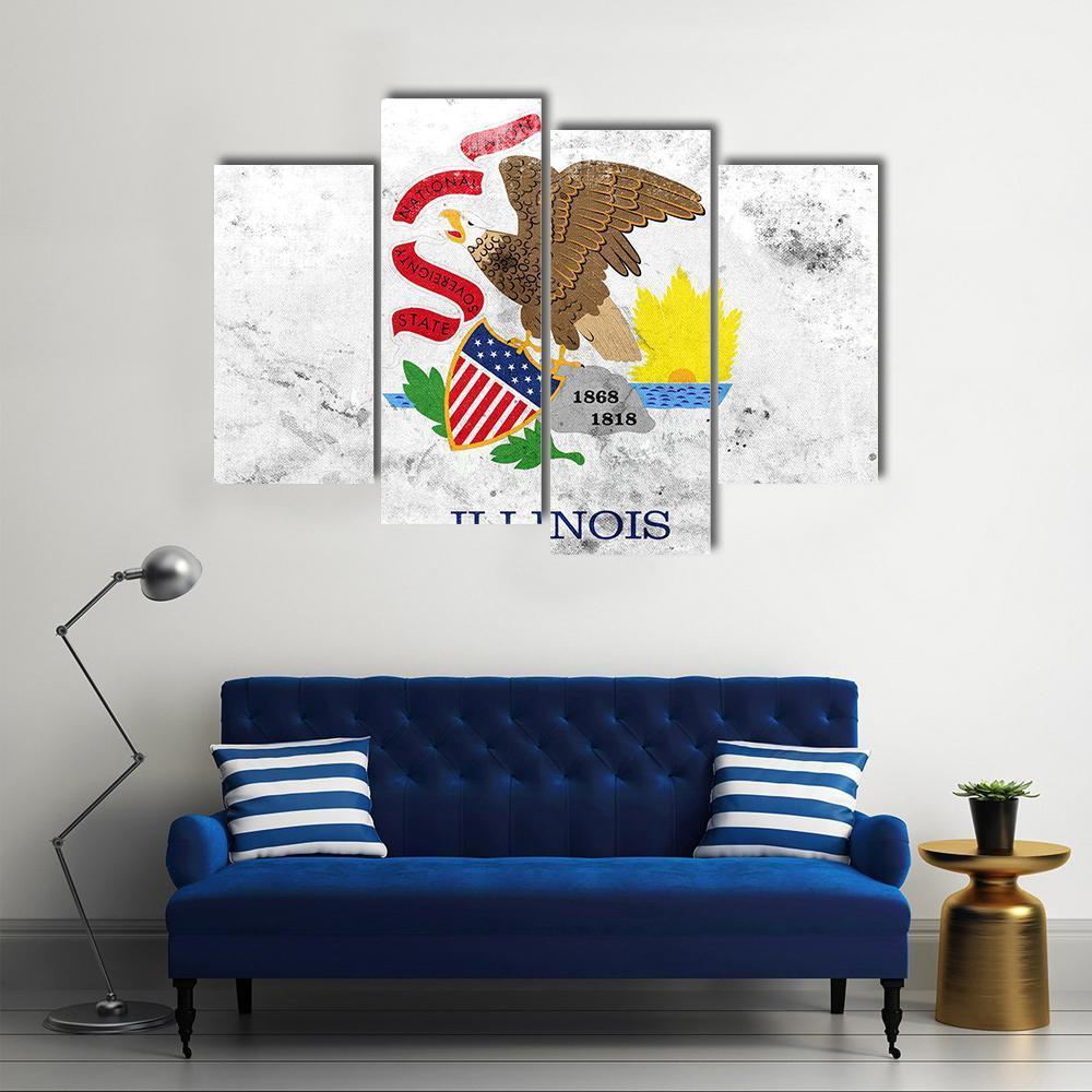 Flag Of Illinois State Canvas Wall Art-4 Pop-Gallery Wrap-50" x 32"-Tiaracle