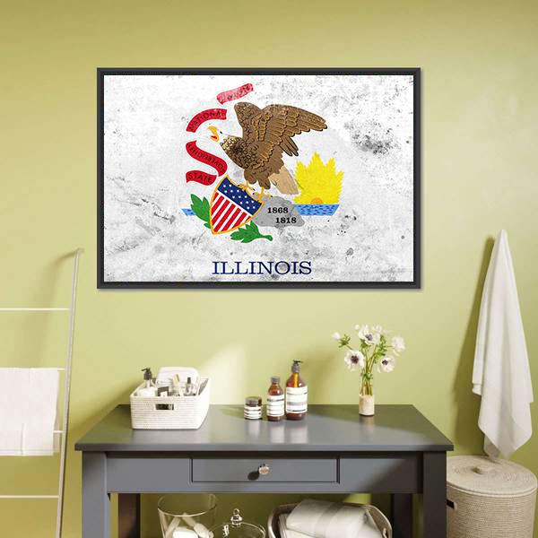 Flag Of Illinois State Canvas Wall Art-1 Piece-Floating Frame-24" x 16"-Tiaracle