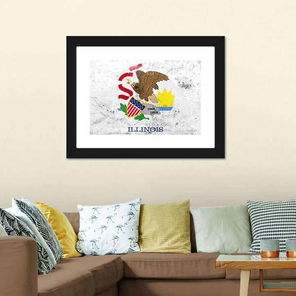 Flag Of Illinois State Canvas Wall Art-3 Horizontal-Gallery Wrap-25" x 16"-Tiaracle