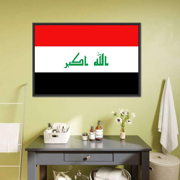 Flag Of Iraq Canvas Wall Art-1 Piece-Floating Frame-24" x 16"-Tiaracle