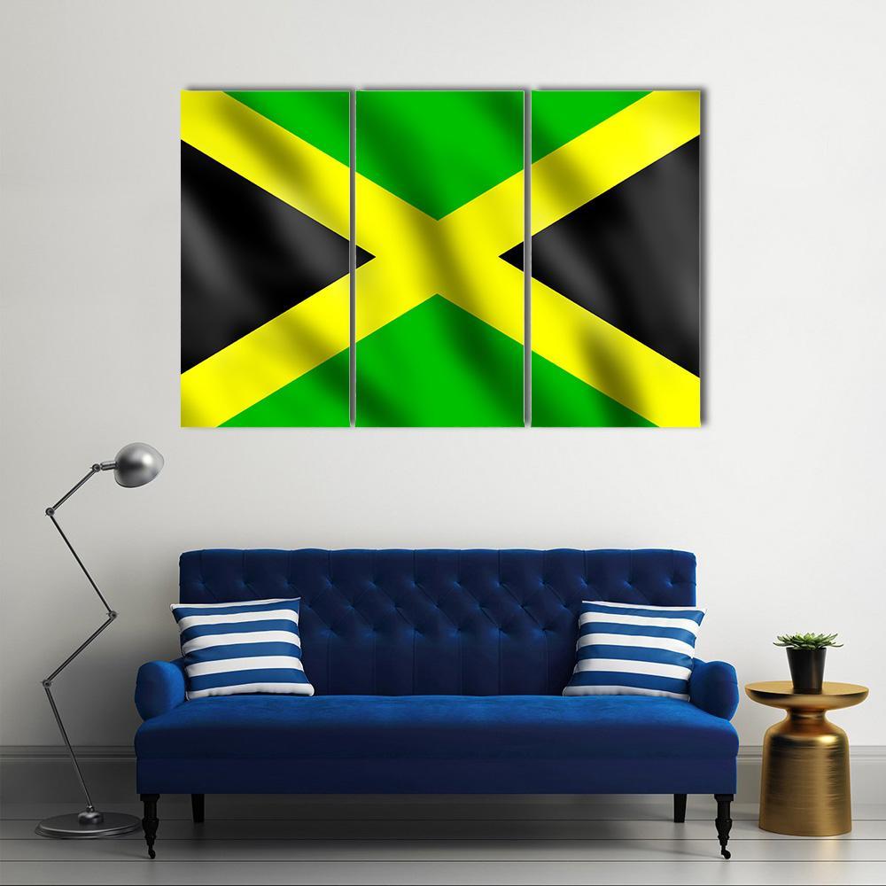 Flag Of Jamaica Canvas Wall Art-3 Horizontal-Gallery Wrap-37" x 24"-Tiaracle
