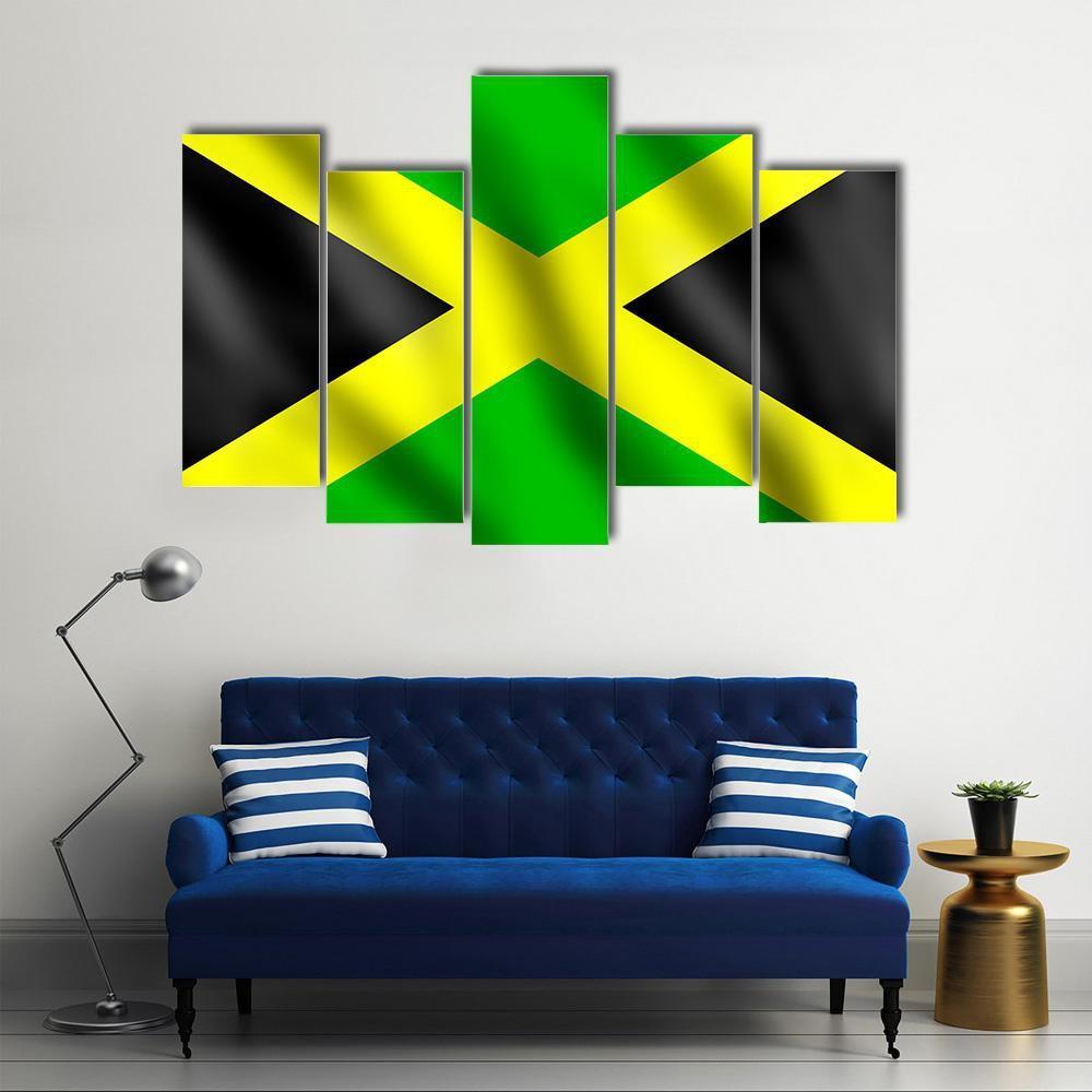 Flag Of Jamaica Canvas Wall Art-5 Pop-Gallery Wrap-47" x 32"-Tiaracle