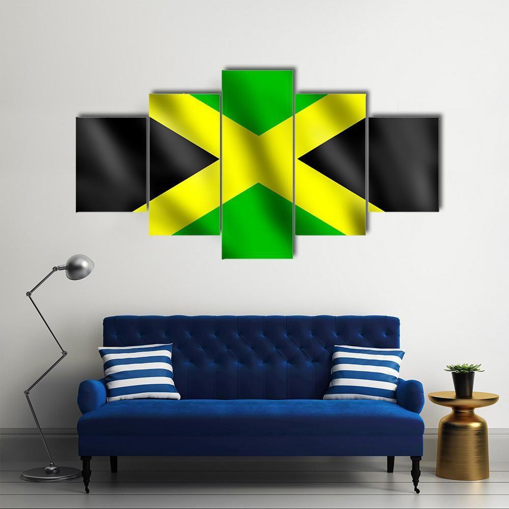 Flag Of Jamaica Canvas Wall Art-5 Star-Gallery Wrap-62" x 32"-Tiaracle