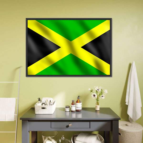 Flag Of Jamaica Canvas Wall Art-1 Piece-Floating Frame-24" x 16"-Tiaracle