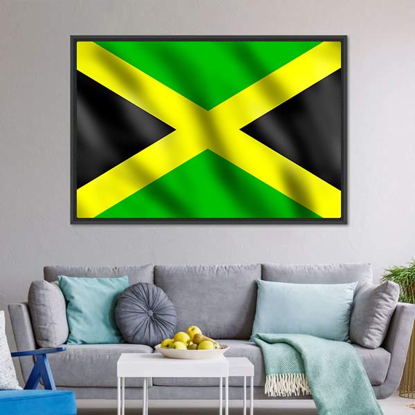 Flag Of Jamaica Canvas Wall Art-3 Horizontal-Gallery Wrap-25" x 16"-Tiaracle