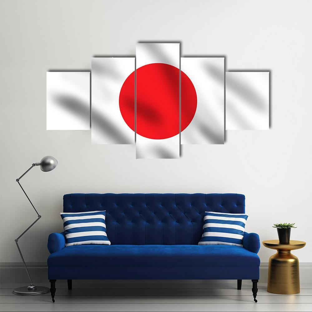 Waving Flag Of Japan Canvas Wall Art-5 Star-Gallery Wrap-62" x 32"-Tiaracle