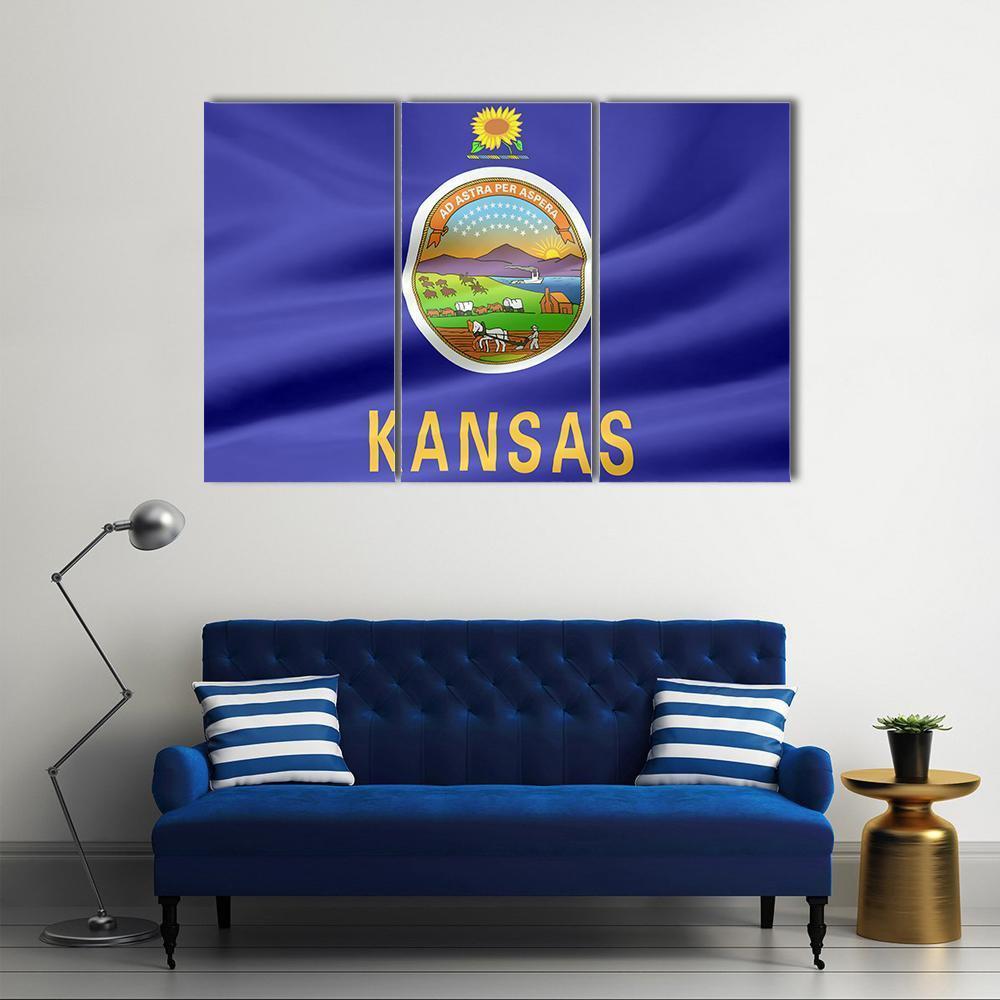 Flag Of Kansas Canvas Wall Art-3 Horizontal-Gallery Wrap-37" x 24"-Tiaracle