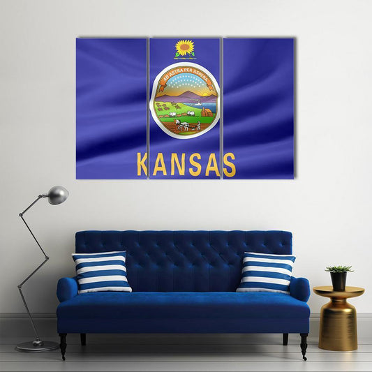 Flag Of Kansas Canvas Wall Art-3 Horizontal-Gallery Wrap-37" x 24"-Tiaracle