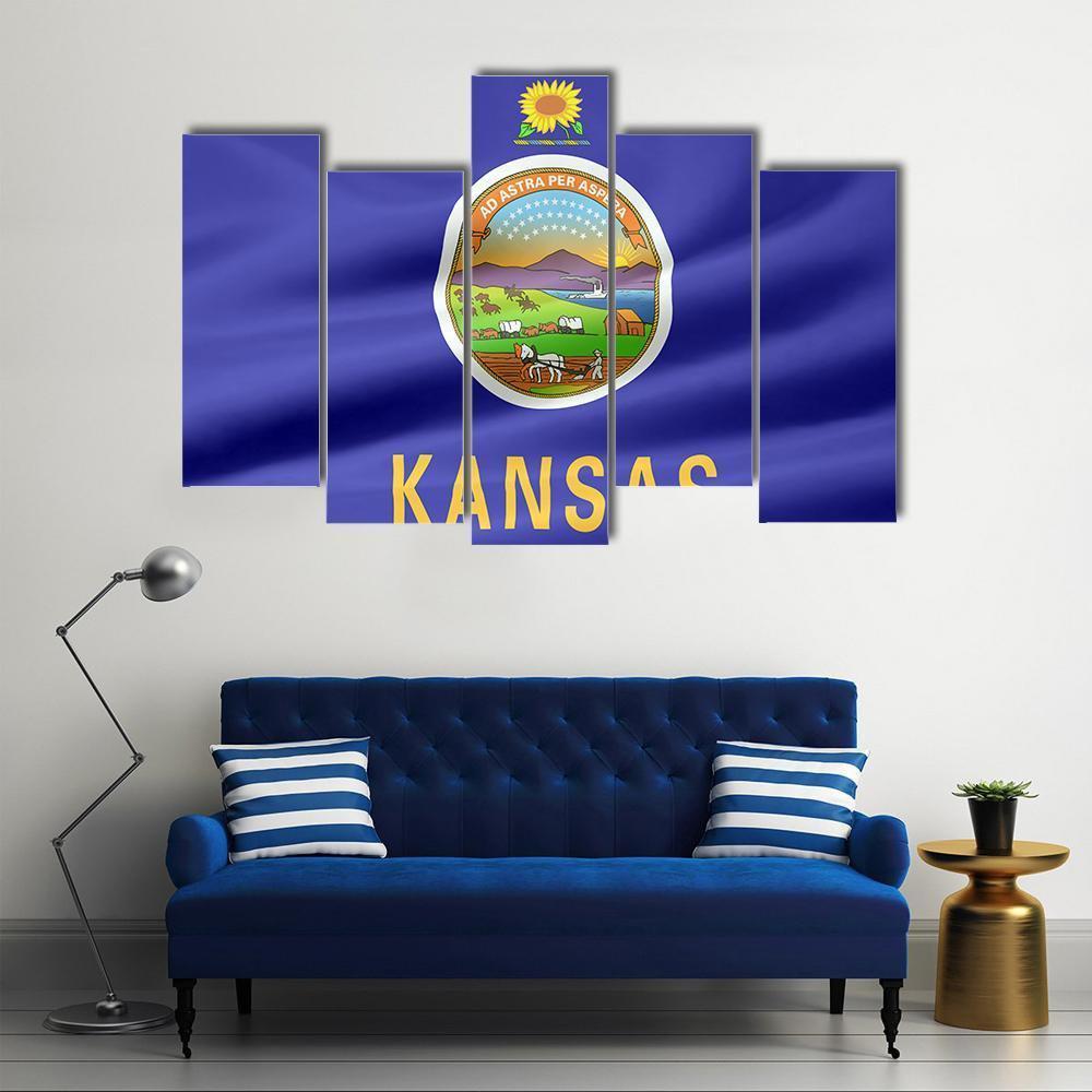 Flag Of Kansas Canvas Wall Art-5 Pop-Gallery Wrap-47" x 32"-Tiaracle