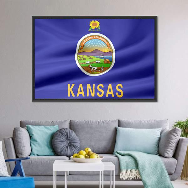 Flag Of Kansas Canvas Wall Art-3 Horizontal-Gallery Wrap-25" x 16"-Tiaracle