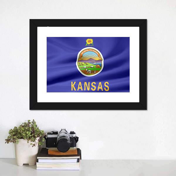 Flag Of Kansas Canvas Wall Art-1 Piece-Framed Print-20" x 16"-Tiaracle